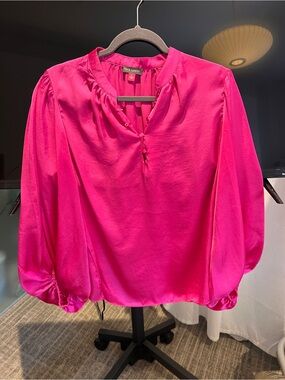 Vince Camuto Bright Fuchsia Button-Front Balloon Sleeve Blouse